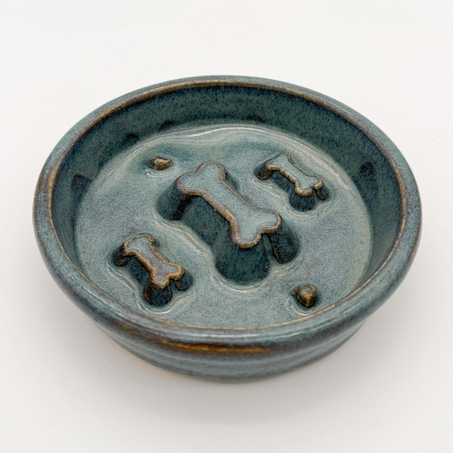 Take it Slow Bowl / Handmade Ceramic Pet Bowl with Raised Design to slow eating