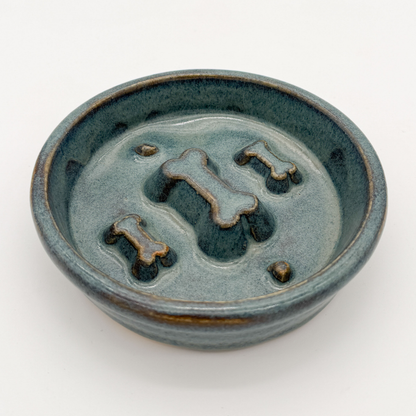 Take it Slow Bowl / Handmade Ceramic Pet Bowl with Raised Design to slow eating