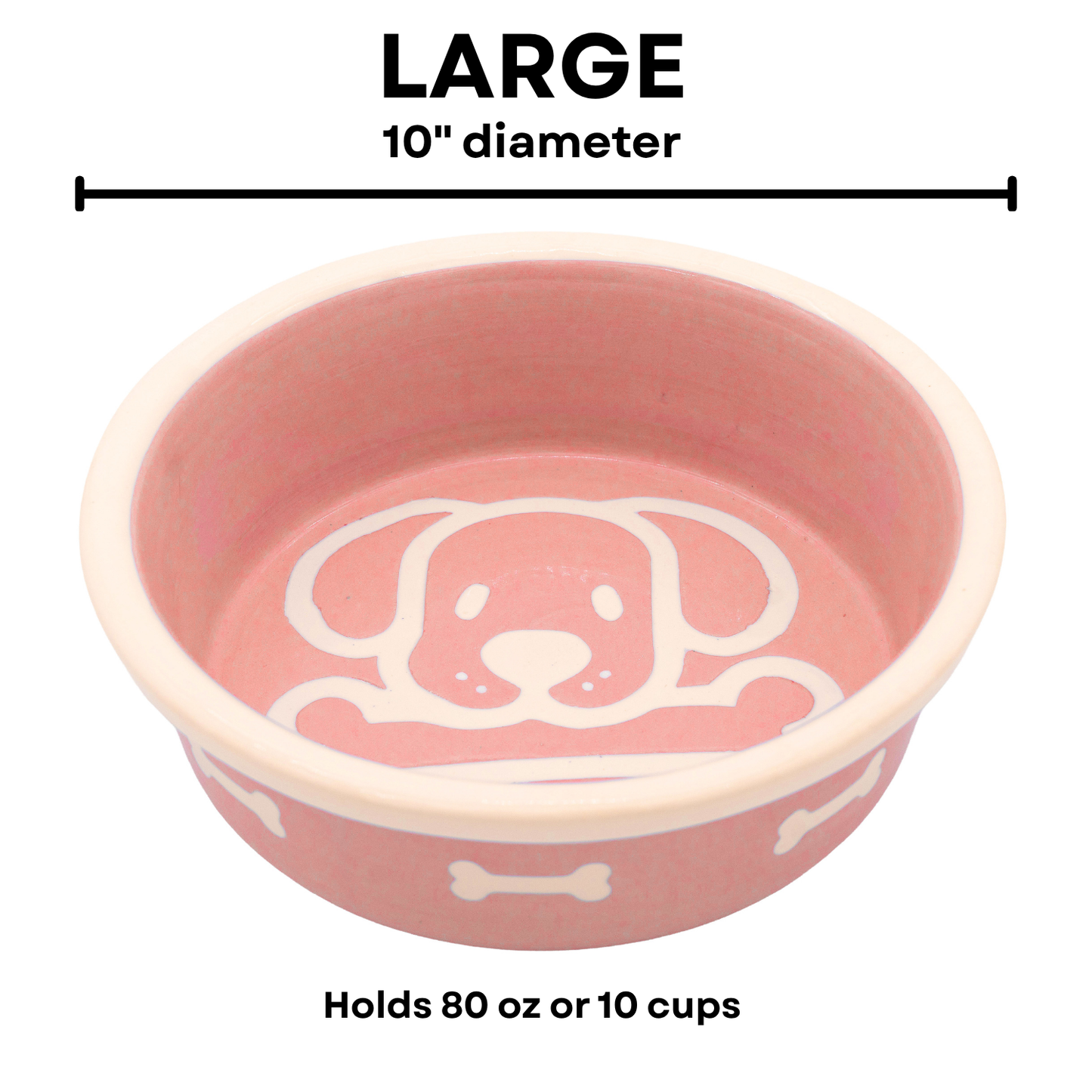 The Bow Wow Collection - Handmade Ceramic Pet Bowl with Custom Color and White Outline Dog Image with Bone