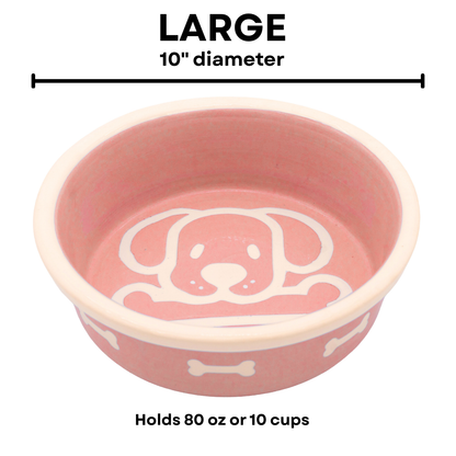 The Bow Wow Collection - Handmade Ceramic Pet Bowl with Custom Color and White Outline Dog Image with Bone