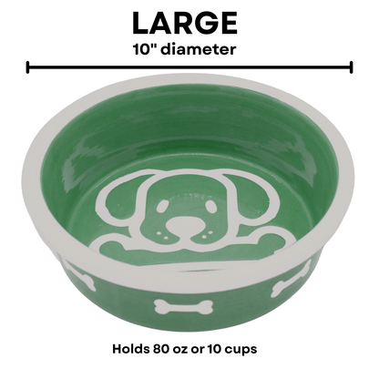 The Bow Wow Collection - Handmade Ceramic Pet Bowl with Custom Color and White Outline Dog Image with Bone