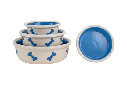 Bone Parade Collection - Handmade Ceramic Pet Bowl with Diagonal Bone Design