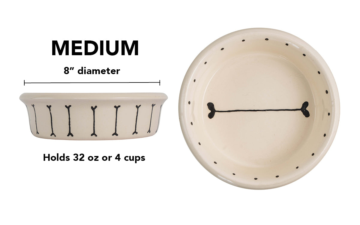 Boneyard Collection - Handmade Ceramic Pet Bowl with Skinny Bone Design in Custom Colors