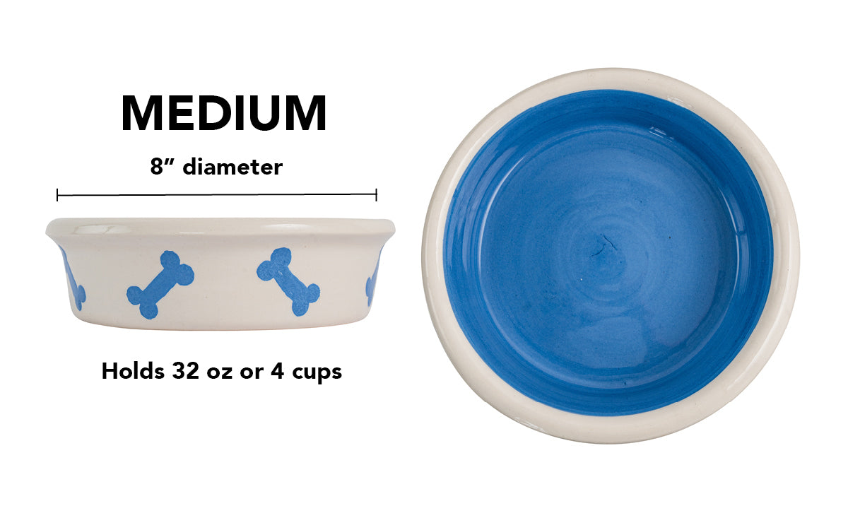 Bone Parade Collection - Handmade Ceramic Pet Bowl with Diagonal Bone Design