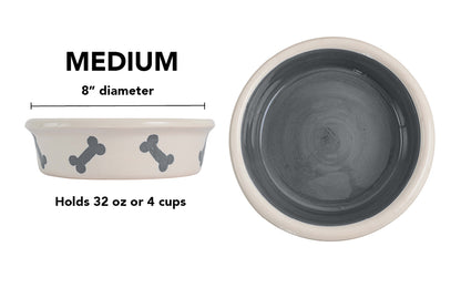 Bone Parade Collection - Handmade Ceramic Pet Bowl with Diagonal Bone Design