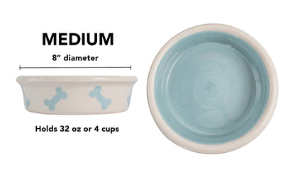 Bone Parade Collection - Handmade Ceramic Pet Bowl with Diagonal Bone Design