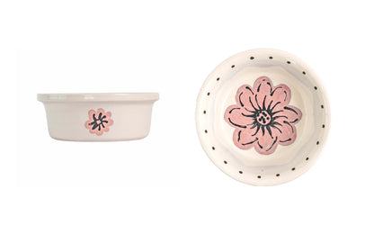 Blossom Bite Collection - Handmade Ceramic Pet Bowl with Handpainted Flower